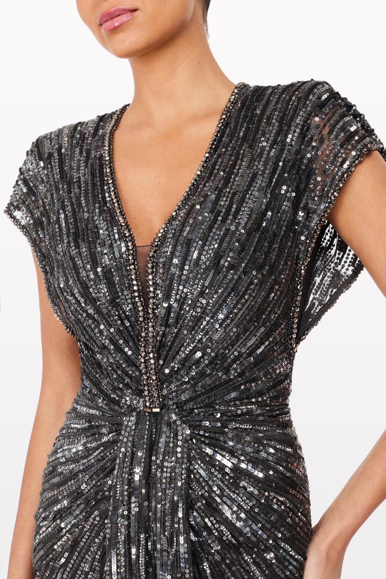 Zola Sequin-Embellished V-neck Maxi Dress, Alternate, color, Shadow Grey