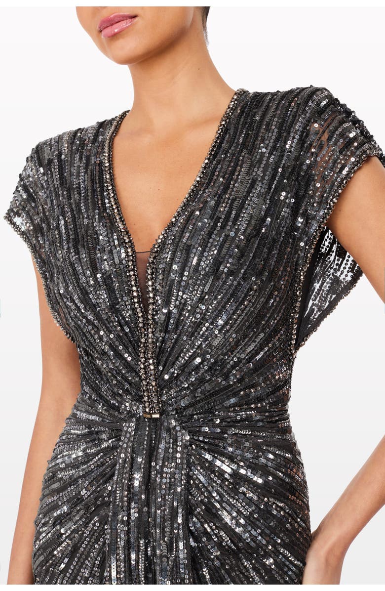 Jenny Packham Zola Sequin-Embellished V-neck Maxi Dress, Alternate, color, Shadow Grey