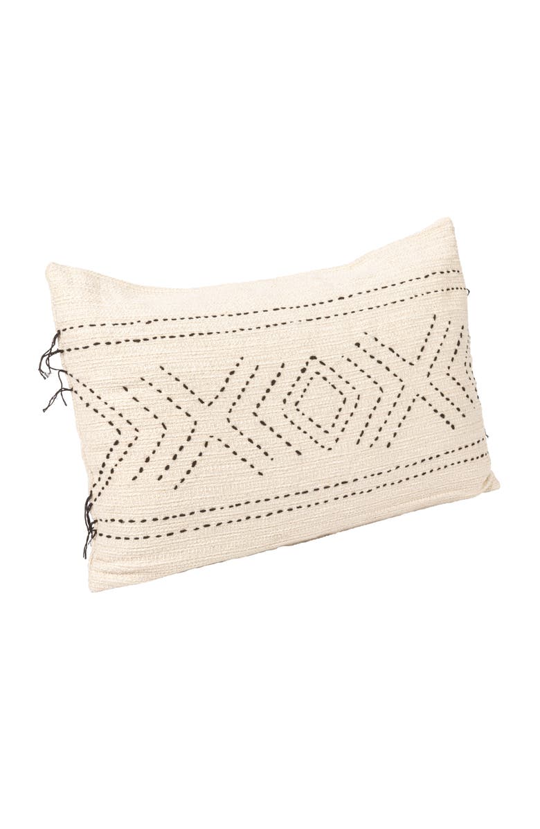 Storied Home 24 Inches Hand-Embroidered Cotton Lumbar Pillow with Kantha Stitch, Main, color, Natural