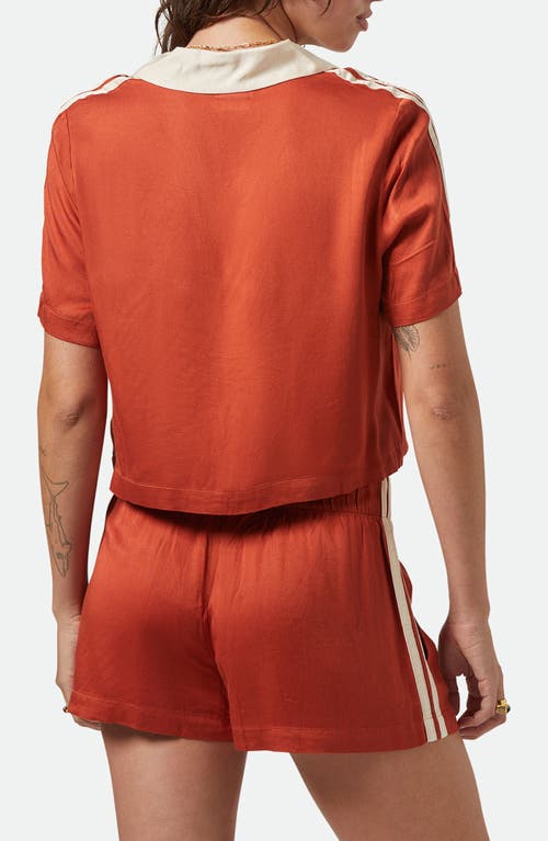 Brixton Crop Satin Bowling Shirt In Orange