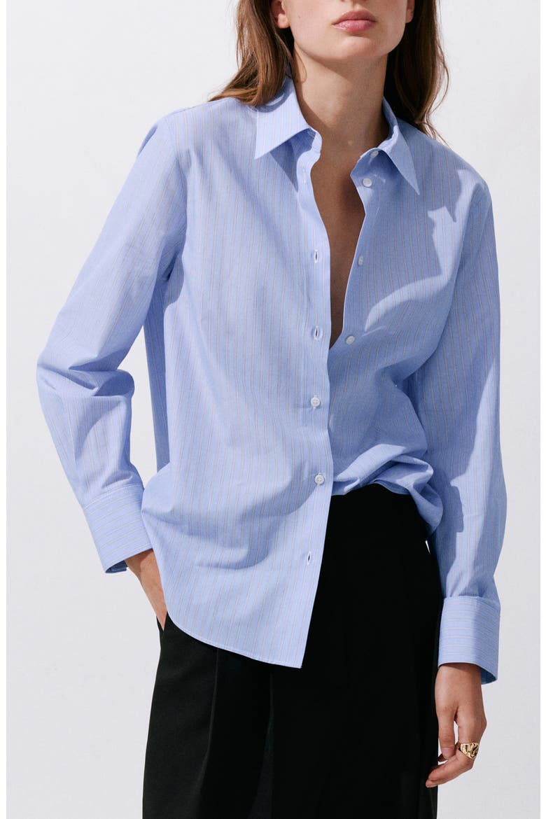 Stripe Cotton Blend Poplin Button-Up Shirt, Main, color, SKY BLUE