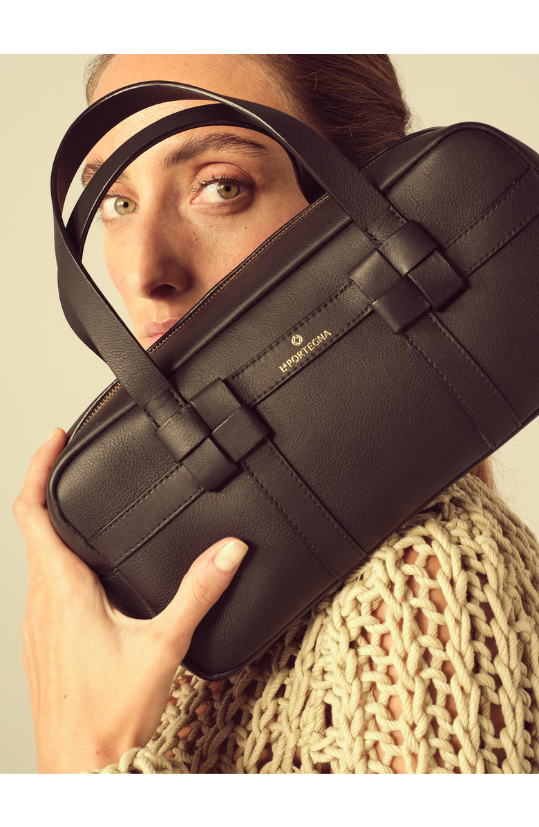 LA PORTEGNA Bibi Leather Bag With Shoulder Strap And Iconic Knots, Alternate, color, Black