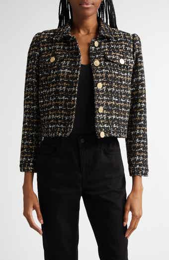 Kasey Metallic Puff Shoulder Bracelet Sleeve Tweed Blazer