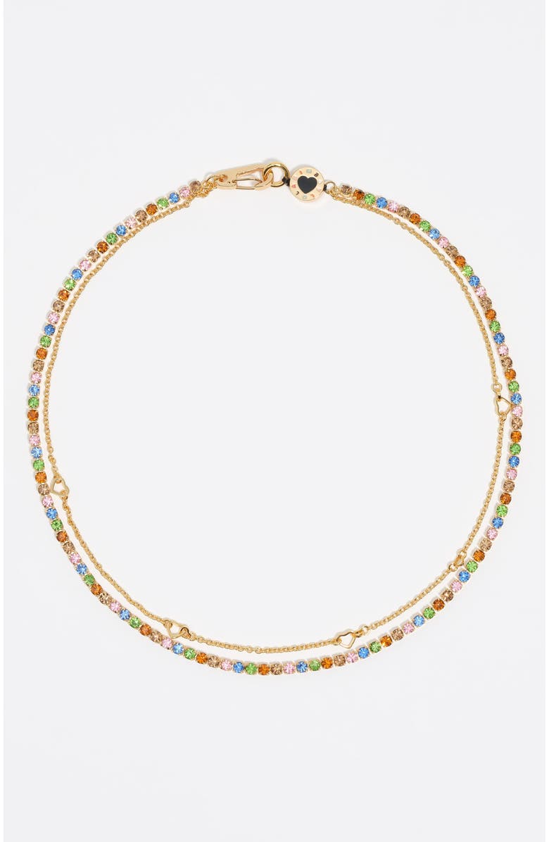 Bimba y Lola Double-Layer Crystals Logo Chain Necklace, Main, color, Black