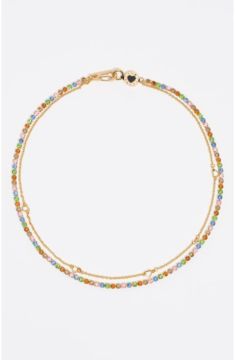 Double-Layer Crystals Logo Chain Necklace