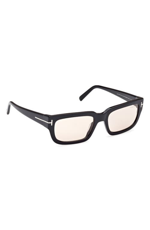 Tom Ford Eyewear Rectangular Frame Sunglasses In Black/t Logo/amber