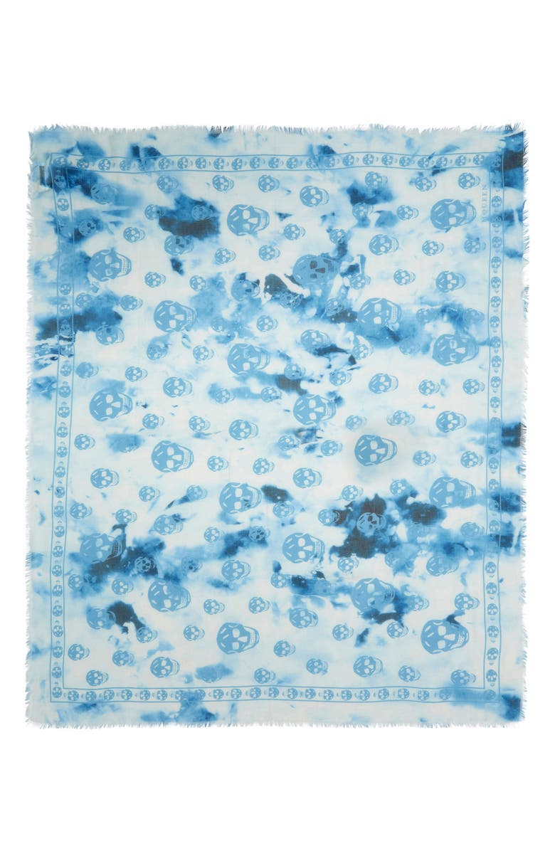 McQueen Classic Skull Bleached Foulard Scarf, Alternate, color, Ivory/ Blue