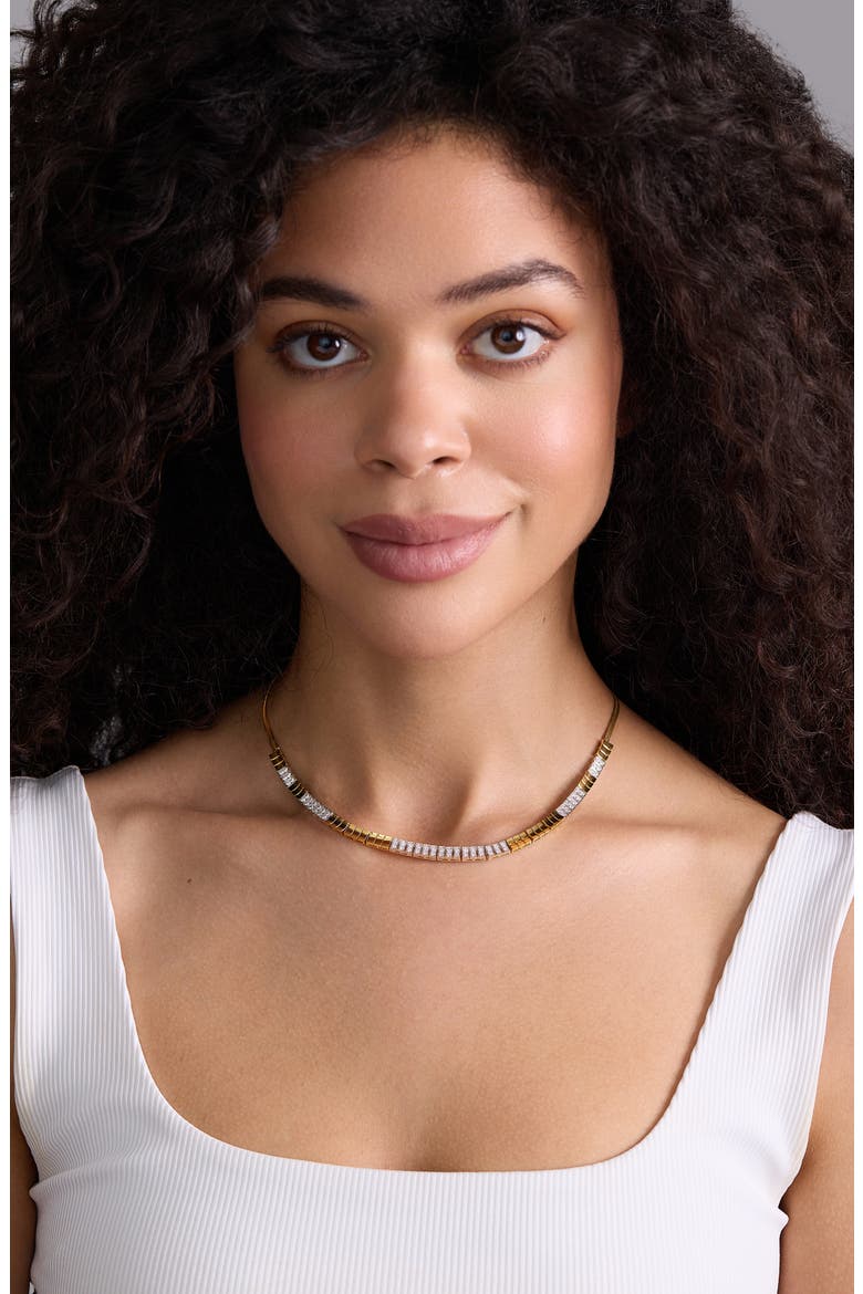 18K Gold Cleo Half Diamond Tennis Necklace, Alternate, color, 18KWY GOLD