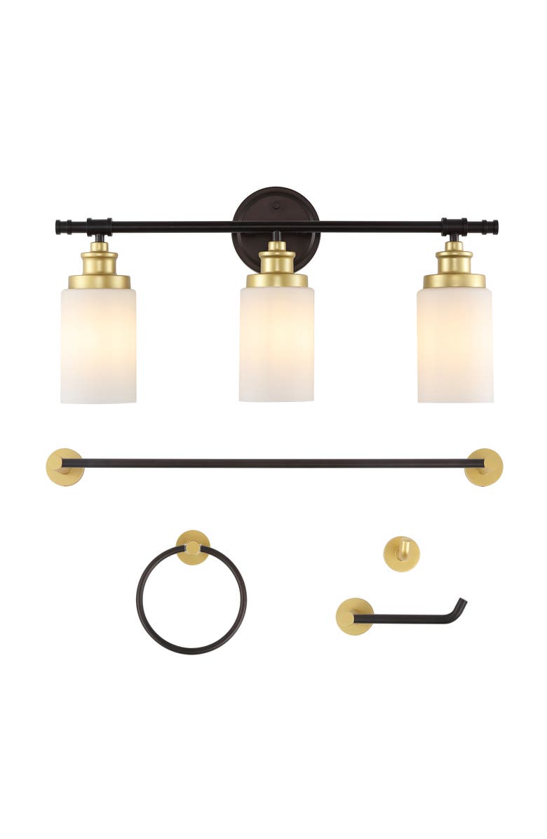 JONATHAN Y Egan 23.25" 3-Light Classic Cottage Vanity Light with Frosted Glass Shades and Bathroom Hardware Accessory Set, Main, color,
