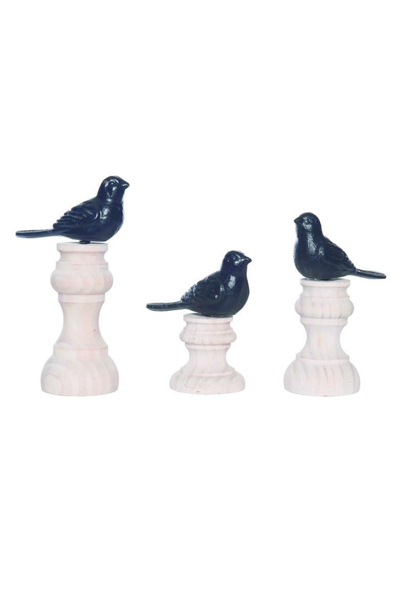 Wood Metal Bird Decor On Stand Set of 3, Main, color, Blue