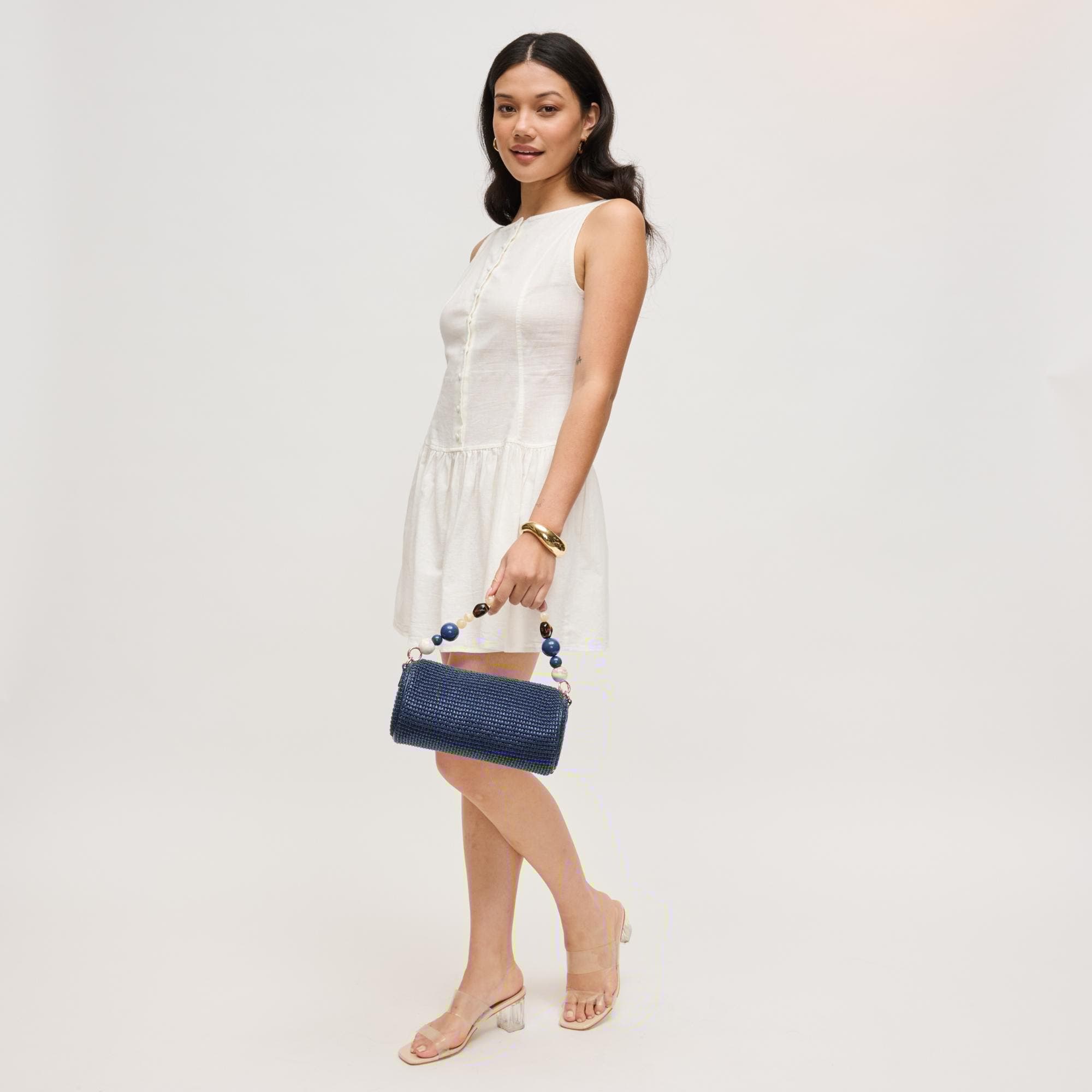 URBAN EXPRESSIONS HANDBAGS Rachel - Straw Clutch, Alternate, color, Navy