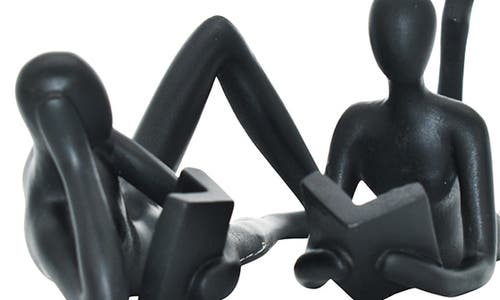 Kinetic Man & Women Readers Set Of 2 Sculpture In Black