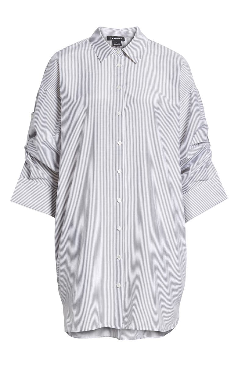 Trouvé Stripe Cotton & Silk Shirtdress, Alternate, color, 