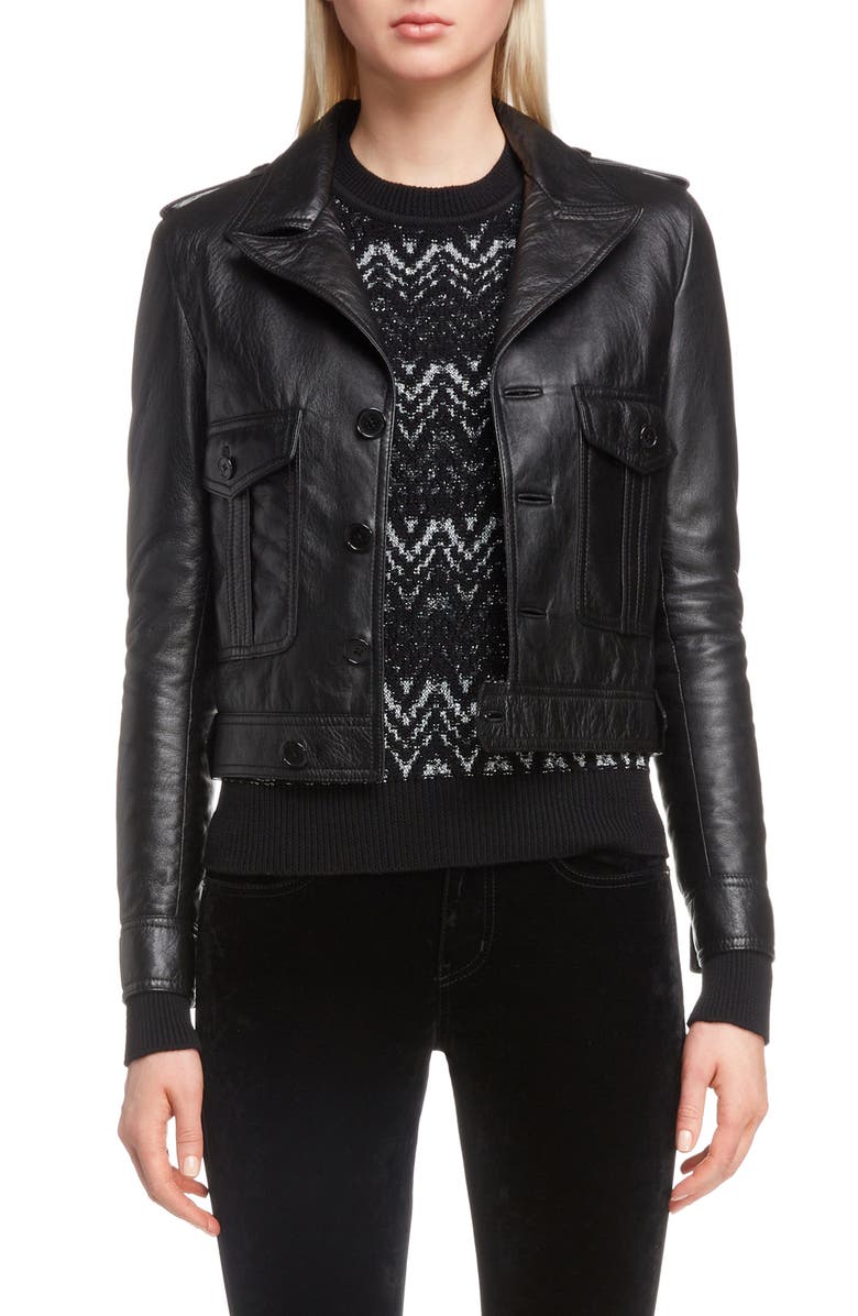 Saint Laurent Lambskin Leather Jacket, Main, color, 