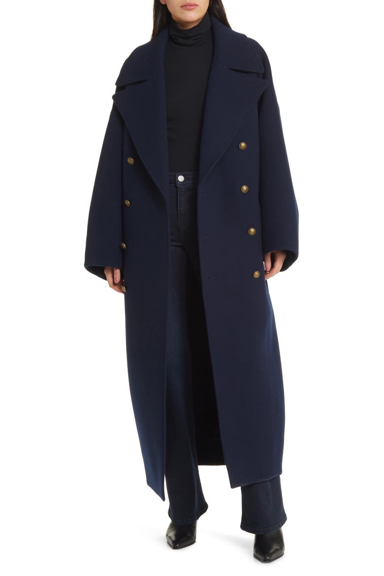 Double Breasted Wool Cocoon Coat, Main, color, NAVY