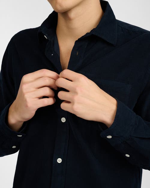 Onia Micro Cord Long Sleeve Button Down In Blue