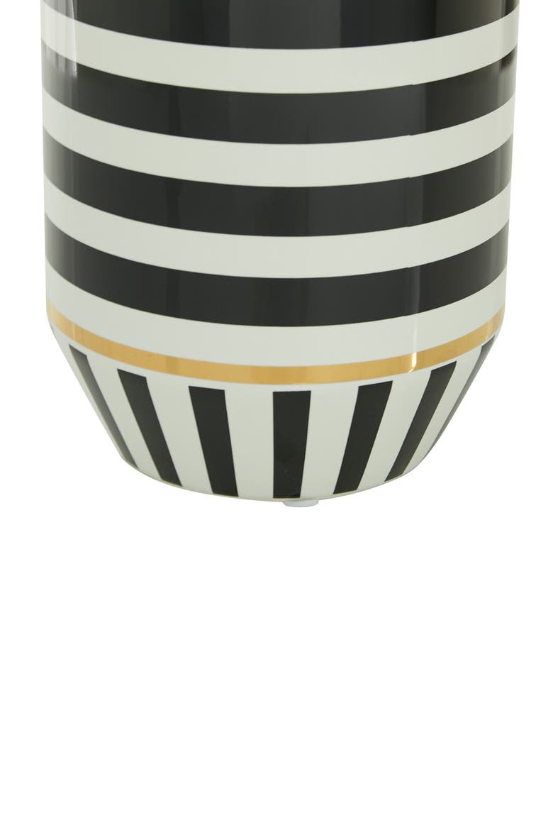 Black Ceramic Striped Vase with Goldtone Accents, Alternate, color, MULTI