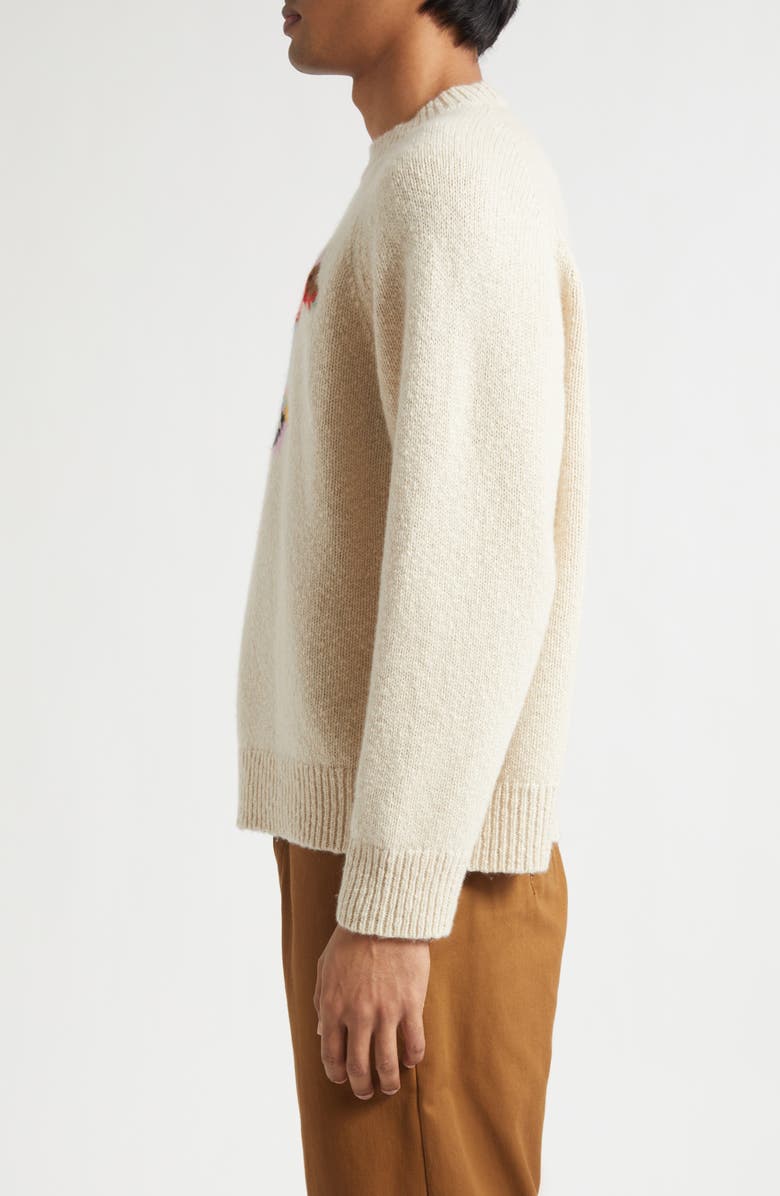 The Elder Statesman Glacier Horse Intarsia Slub Cashmere Crewneck Sweater, Alternate, color, Ecru
