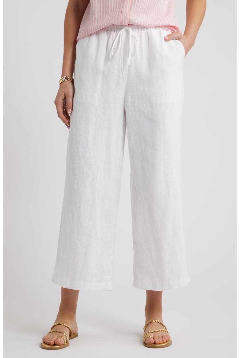Wide Leg Crop Linen Pants, Main, color, WHITE