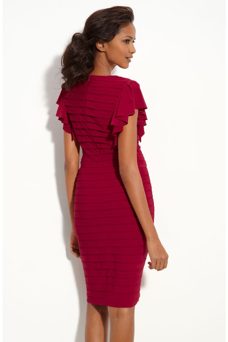 Flutter Sleeve Pleated Jersey Sheath Dress, Alternate, color, SCARLET