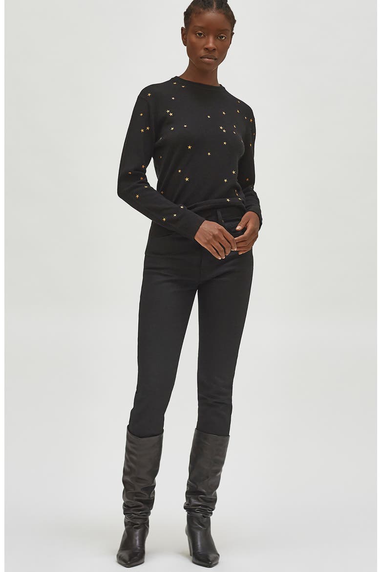 Nartelle Embroidered Star Sweater, Alternate, color, TRUE BLACK BROWN