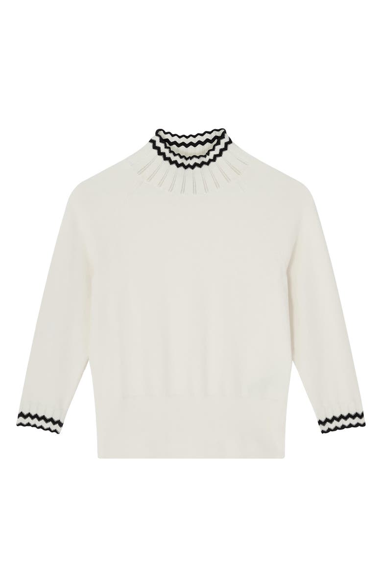 LK Bennett Ethel Contrast Detail Cotton Blend Sweater, Alternate, color, Ivory