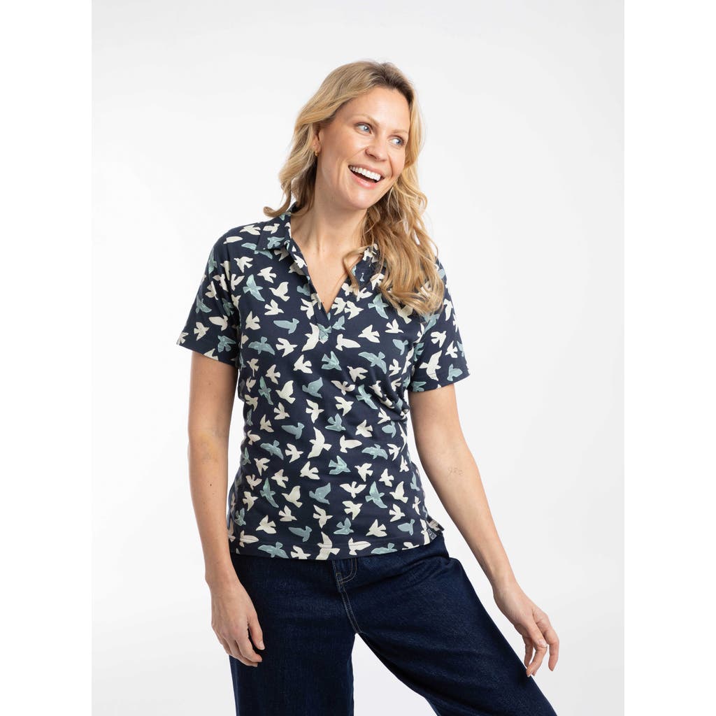 Weird Fish Rhenena Printed Jersey Polo Shirt In Blue