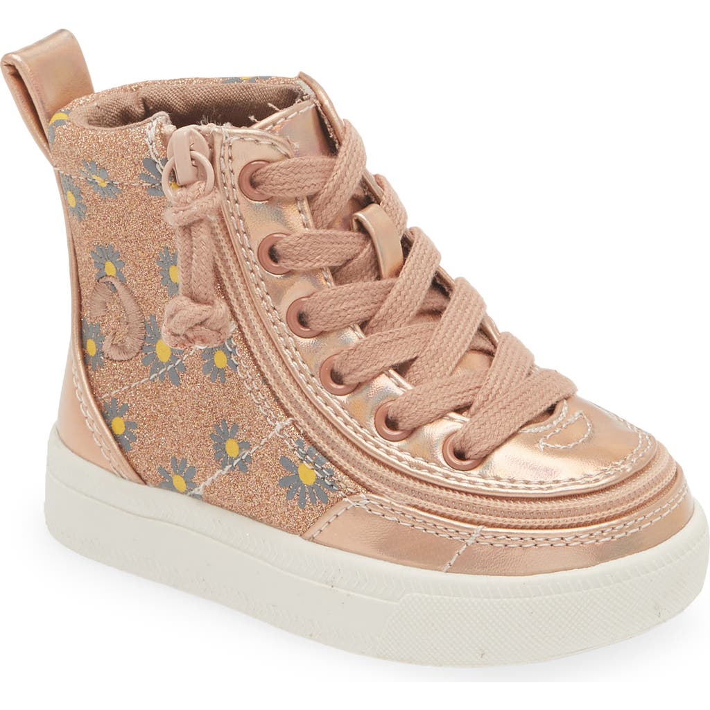 Billy Footwear Kids' Classic Glitter High Top Sneaker In Rose Gold Daisy