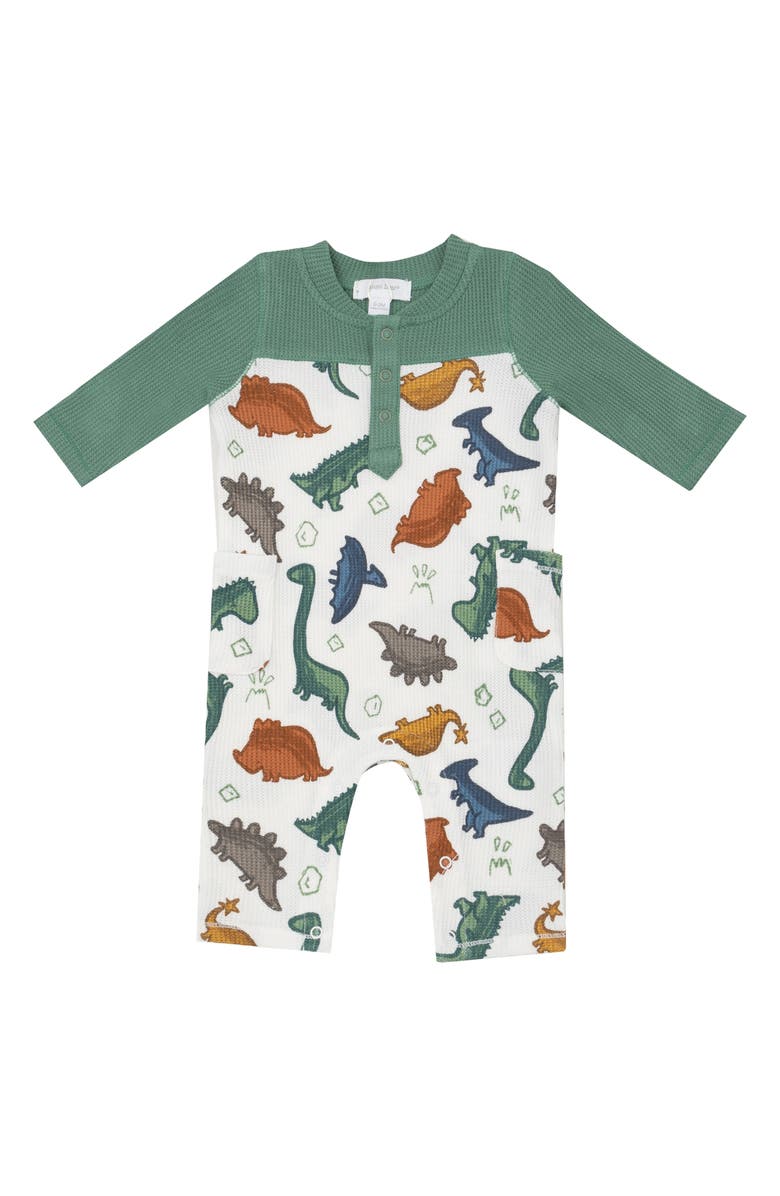 Angel Dear Dino Rocks Romper, Main, color, Green