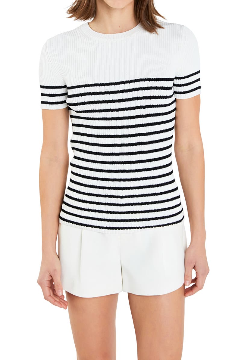 English Factory Stripe Rib Sweater, Alternate, color, White/ Black