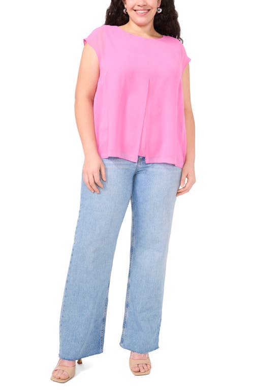 Vince Camuto Cap Sleeve Mesh Overlay Top In Violet Blush
