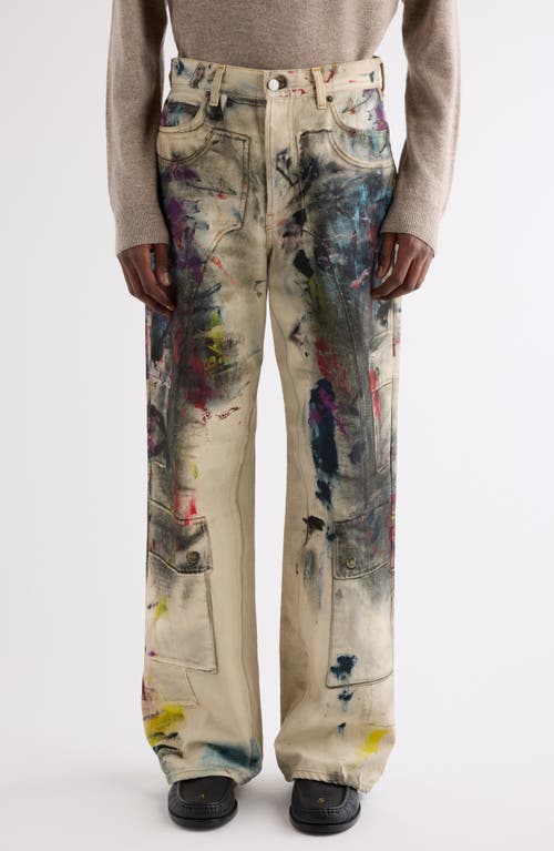 Acne Studios 1981 Paint Print Trompe L'oeil Wide Leg Jeans In Multi