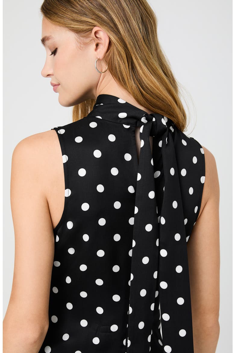 Ennis Sleeveless Satin Midi Dress, Alternate, color, BLACK/ WHITE POLKA DOT
