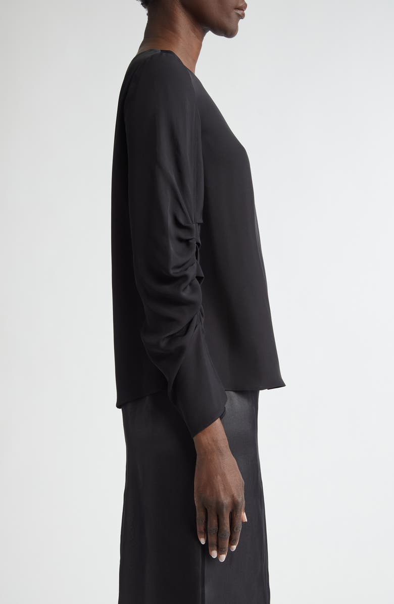 Lafayette 148 New York Ruched Sleeve Silk Crepe Top, Alternate, color, 