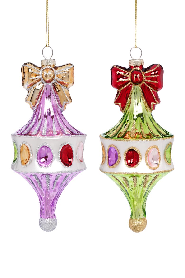 Jeweled Finial with Bow Ornament, Set of 6, Main, color, Light Purple