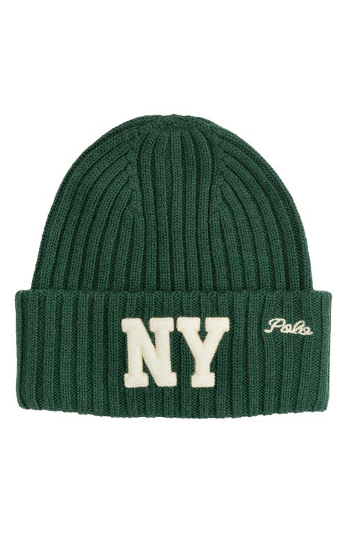 Polo Ralph Lauren Ny Appliqué Wool Rib Beanie In Green