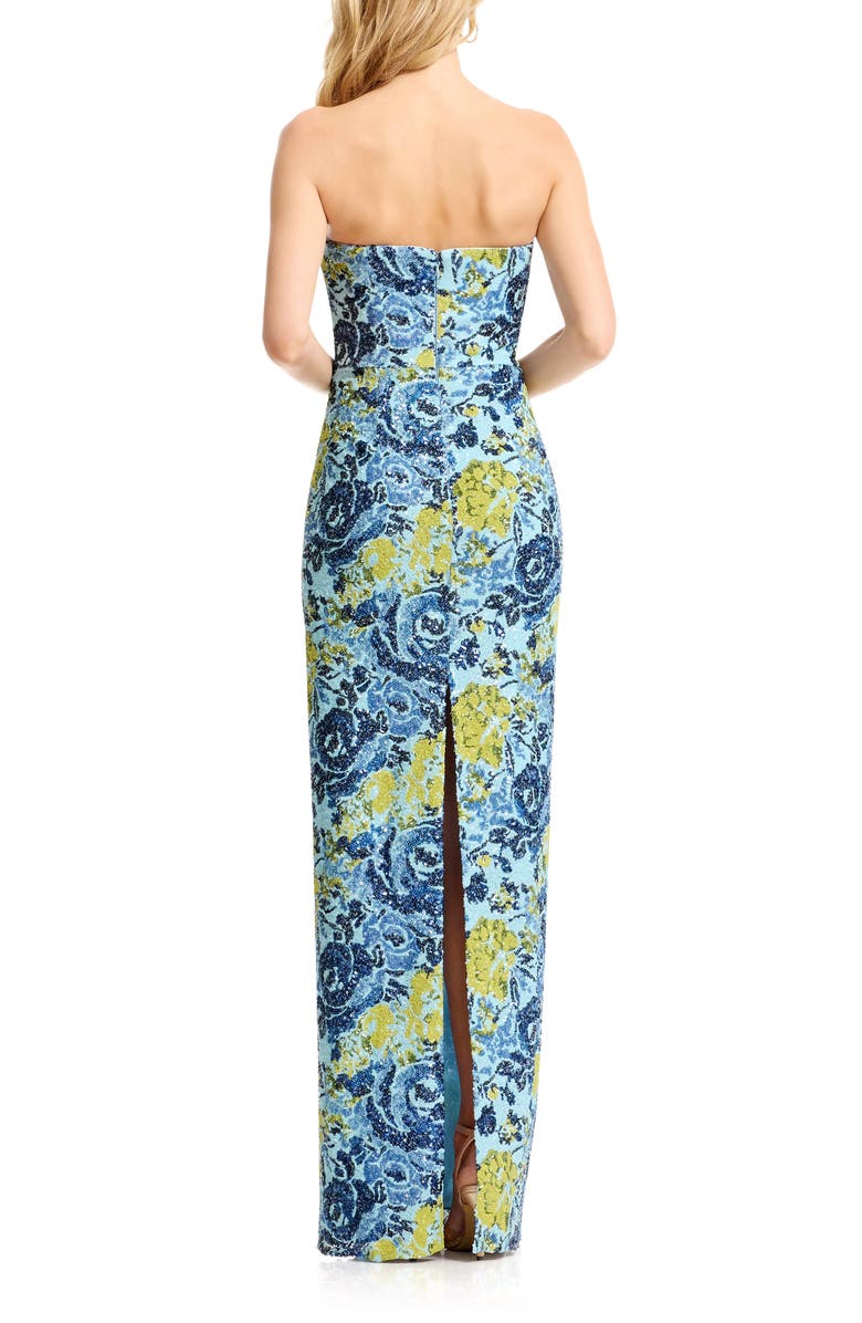 Dress the Population Vada Beaded Floral Strapless Column Gown, Alternate, color, Sky Multi