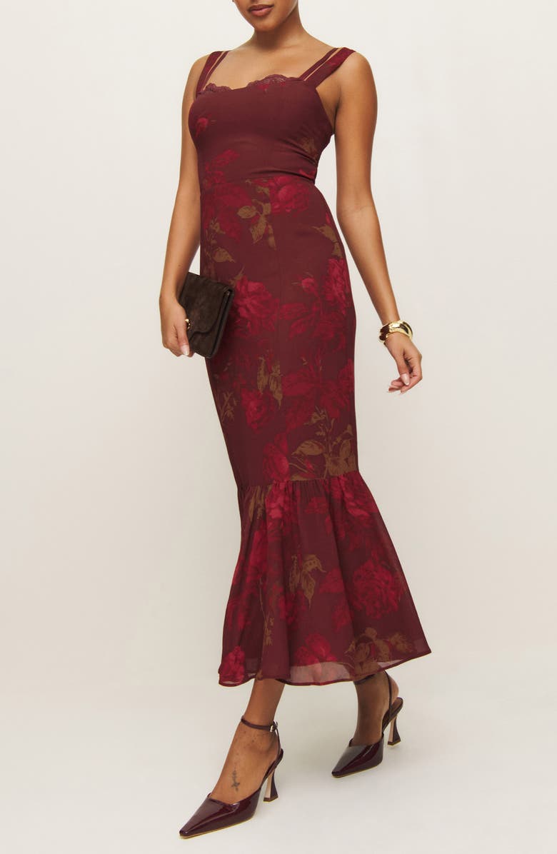 Reformation Irisa Floral Trumpet Dress, Alternate, color, Barcelona Border