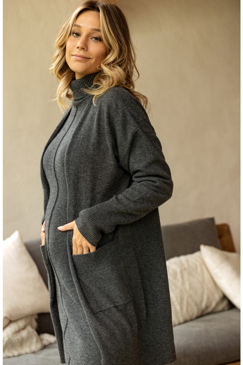 Laurie Wool & Cashmere Longline Maternity/Nursing Cardigan, Alternate, color, ANTHRACITE