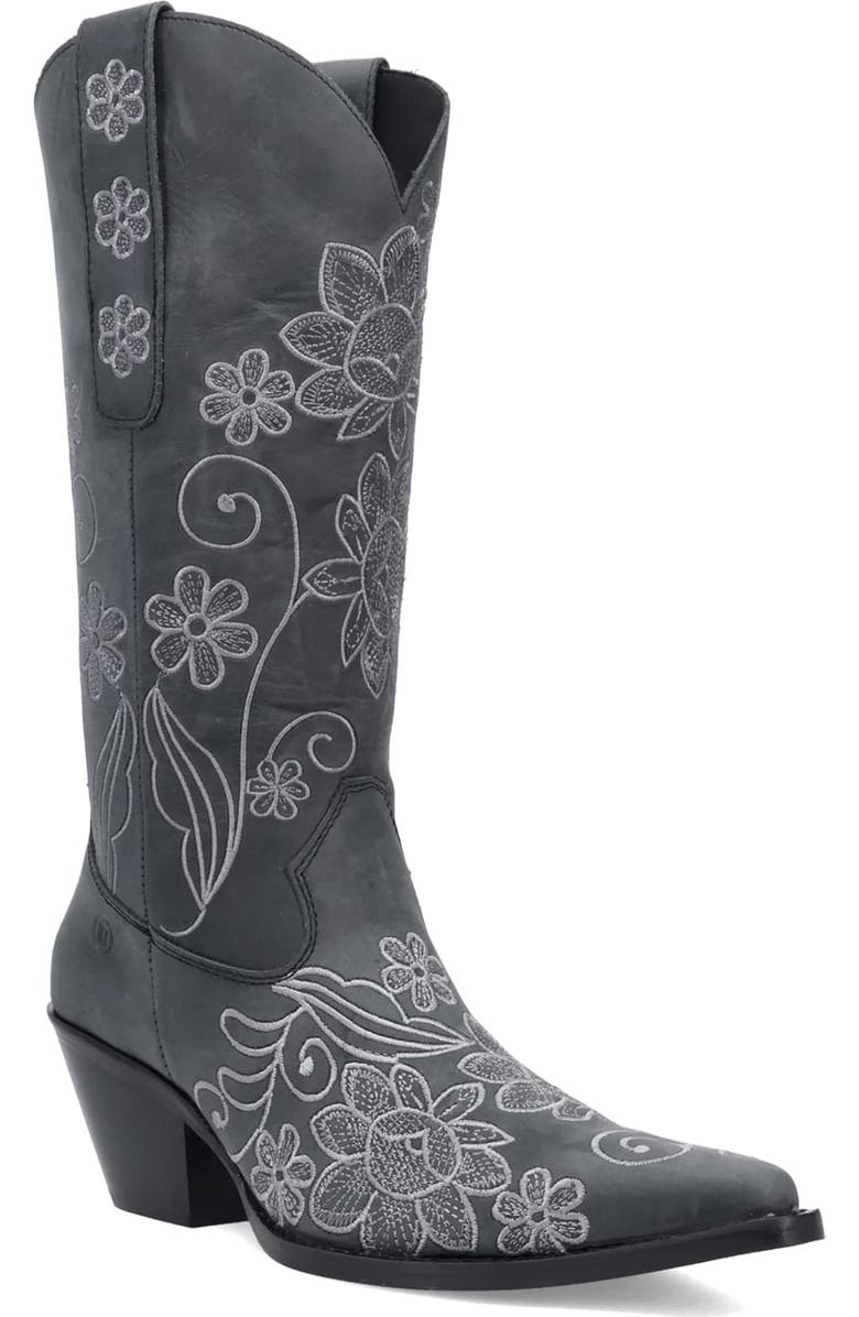 Dingo Swing Floral Embroidery Western Boot, Main, color, Black