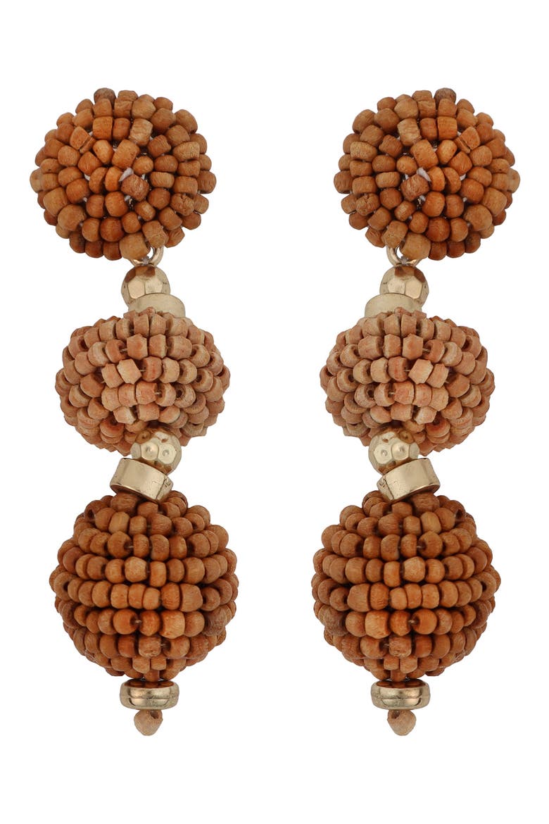 Beaded Linear Drop Earrings, Main, color, BROWN