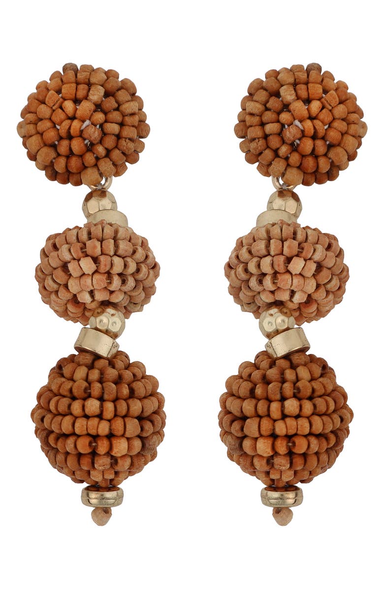 Panacea Beaded Linear Drop Earrings, Main, color, Brown