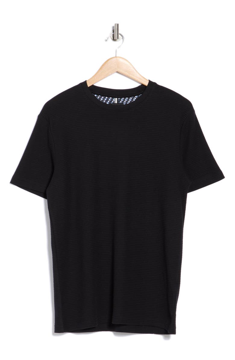 DENIM AND FLOWER Horizontal Stripe Textured Knit T-Shirt, Alternate, color, Black