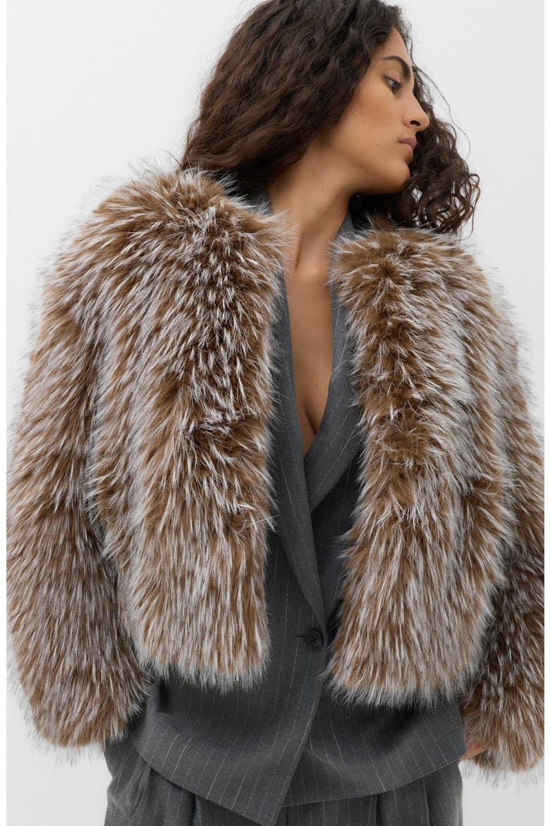 Tipped Faux Fur Jacket, Alternate, color, BROWN/ MULTI