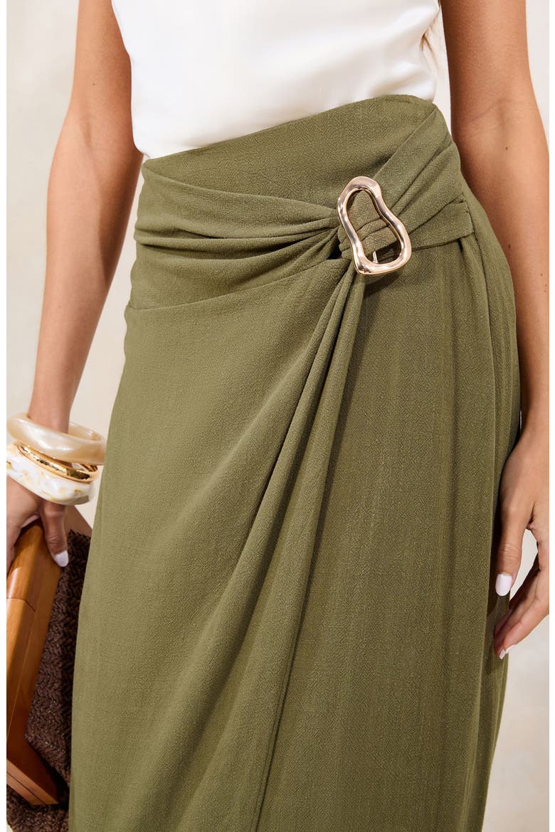 Faux Wrap Midi Skirt, Alternate, color, GREEN