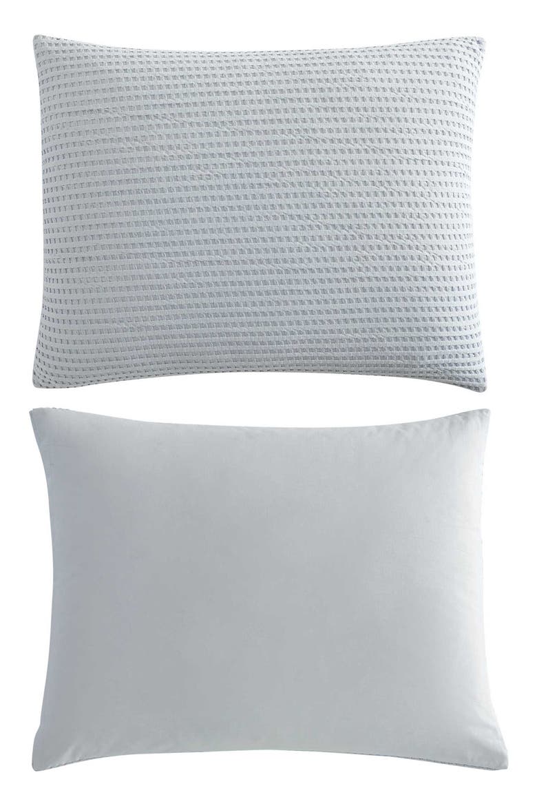 Solid Waffle Knit Full/Queen Comforter & Sham Set, Alternate, color, LIGHT-PASTEL BLUE