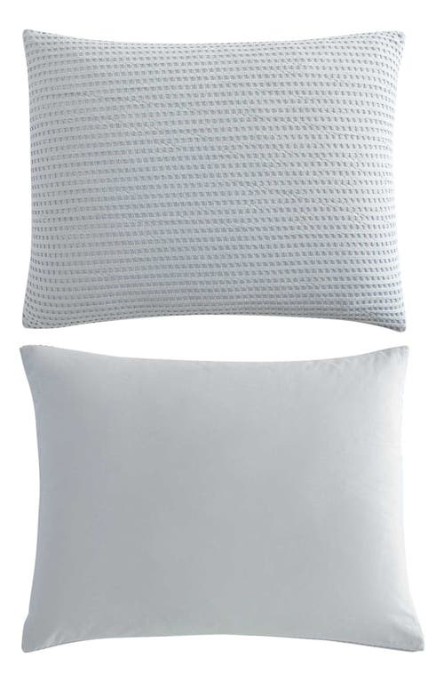 Kenneth Cole Solid Waffle Knit Full/queen Comforter & Sham Set In Light-pastel Blue