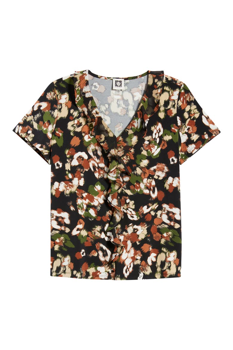 Cascade Ruffle V-Neck Top, Alternate, color, ANNE BLACK MULTI