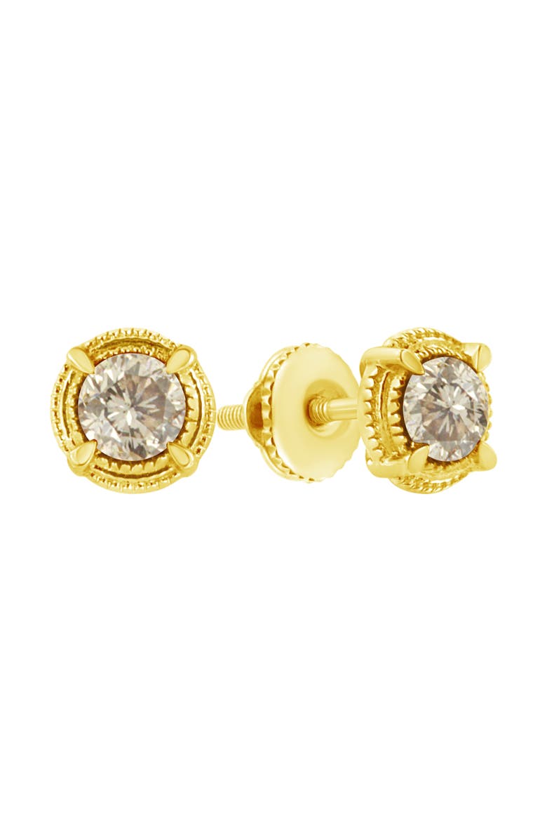 14K Yellow Gold Plated Silver 1/3 Ct Diamond Solitaire Milgrain Stud Earrings, Alternate, color, Yellow
