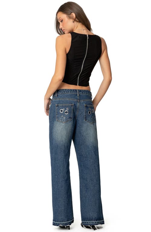 Edikted Davis Grommet Low Rise Wide Leg Jeans In Blue-washed